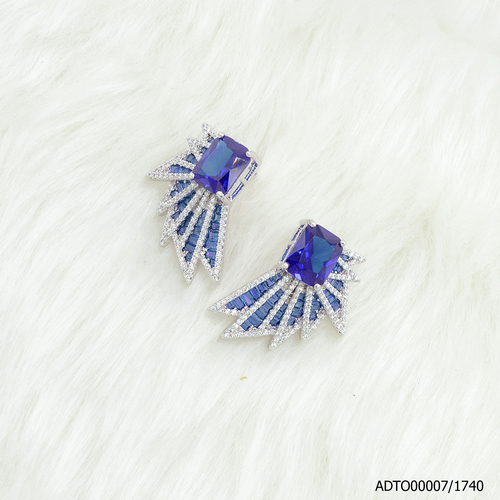 American Diamond White Rodium Plated Tops With Blue Color Stone
