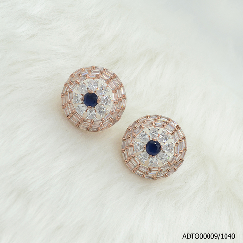 American Diamond Rose Gold Plated Tops With Blue Color Stone