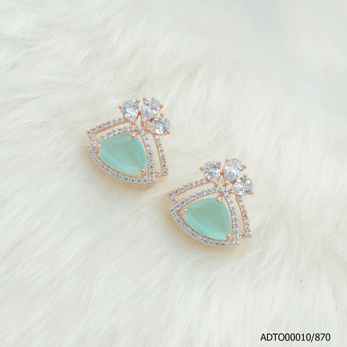 American Diamond Rose Gold Plated Tops With Mint Green Color Stone
