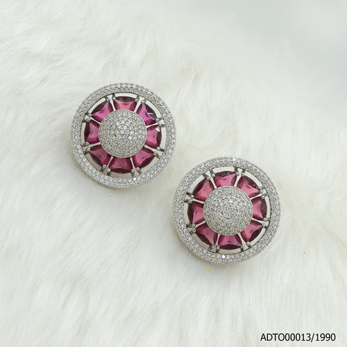 American Diamond Black Rodium Plated Tops With Ruby Color Stone
