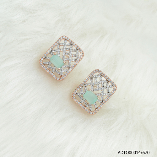 American Diamond Black Rodium/Rose Gold Plated Tops With Mint Green Color Stone