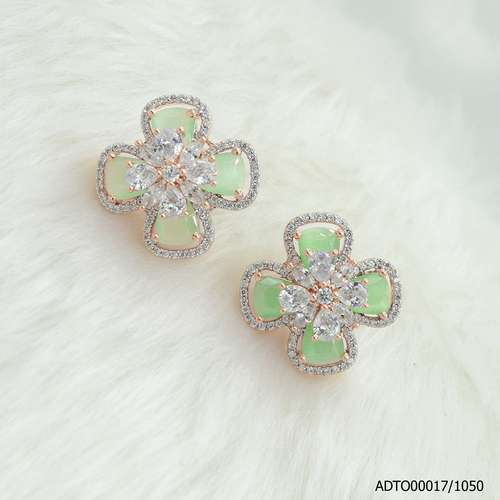 American Diamond White Rodium/Rose Gold Plated Tops With Mint Green Pink Color Stone