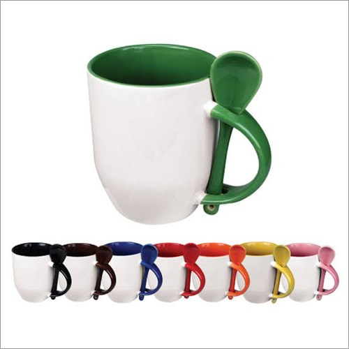 White 350Ml Multi Color Spoon Mug
