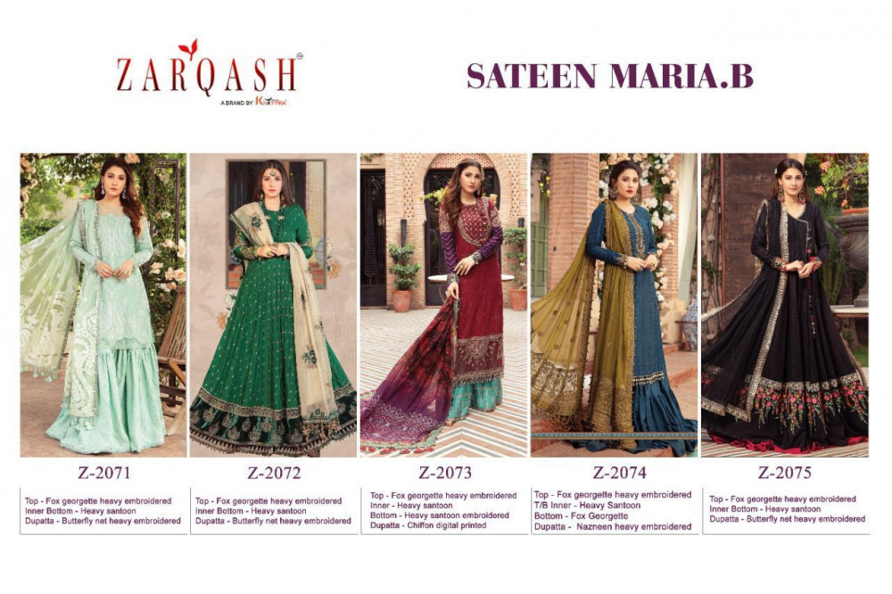 Zarqash Sateen Maria B Fox Georgette Heavy Work Pakistani Style Suits