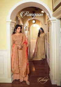 Glossy Rangoon Satin Georgette Embroidery With Swarovski Work Suits