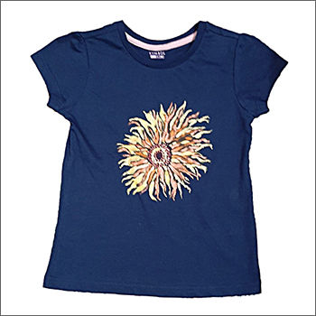 Dark Blue Sunflower Printed T-Shirt Gender: Female