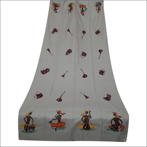 Multicolor Ladies White Hand Painted Shawl