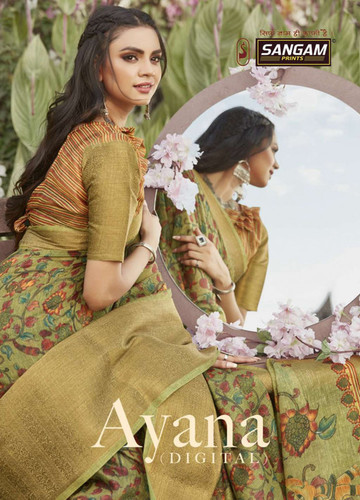 Sangam Prints Ayana Digital Printed Linen Saree By EXIM CONNECT INC