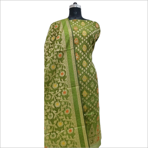Washable Green Banarasi Cotton Suit Material