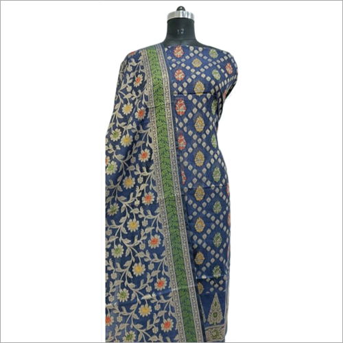 Blue Color Banarasi Cotton Suit Material