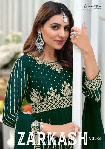Amyra Designer Zarkash Peplum Garara Style Free Size Stitched Salwar Suits By EXIM CONNECT INC