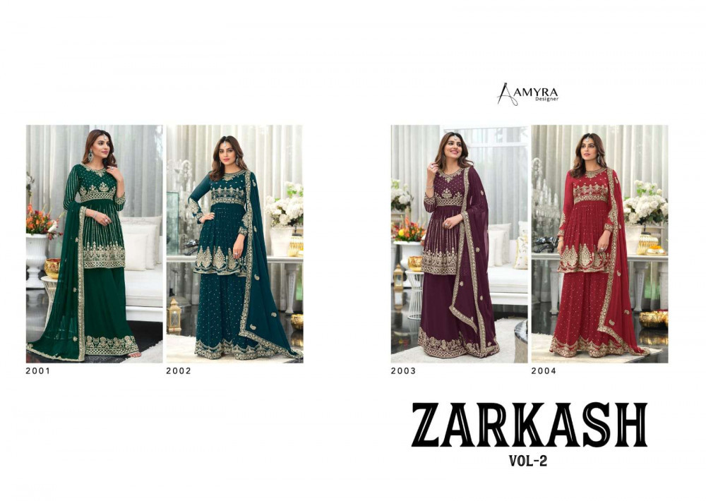 Amyra Designer Zarkash Peplum Garara Style Free Size Stitched Salwar Suits