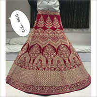 Ladies Red Velvet Embroidered Bridal Lehenga