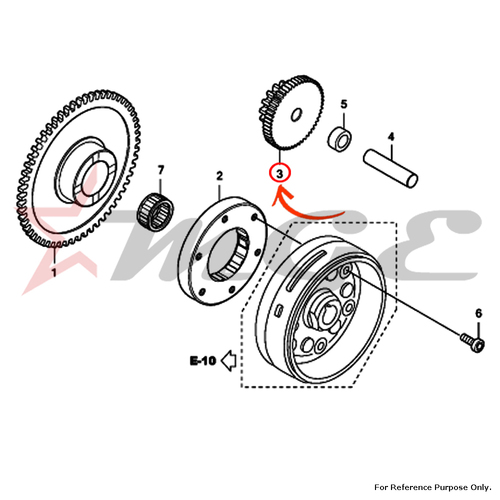 Gear, Starter Reduction (15/53t) For Honda CBF125 - Reference Part Number - #28131-KRM-850, #28131-KTN-900, #28131-KRM-850