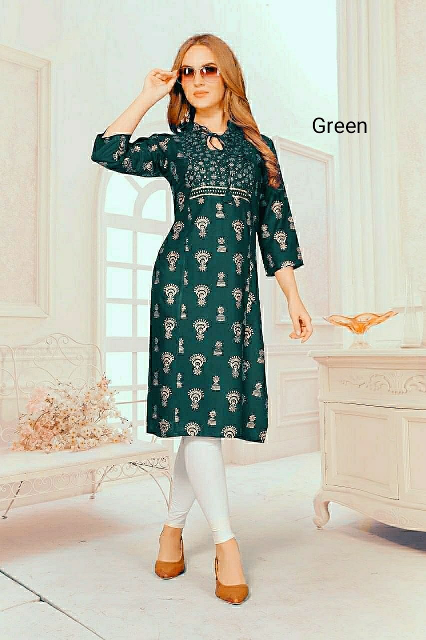 Foil Printed Rayon Kurti