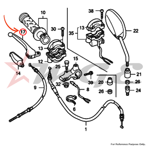 Lever Comp., R. Handle For Honda CBF125 - Reference Part Number - #53175-KTE-910, #53175-KTE-A00