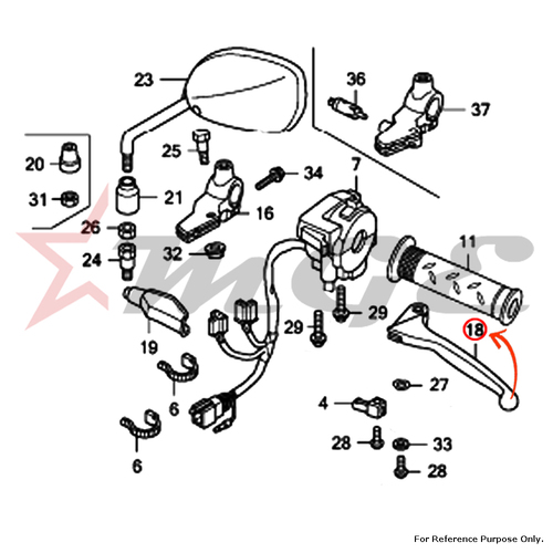 Lever Comp., L. Handle For Honda CBF125 - Reference Part Number - #53178-KTE-910, #53178-KTE-A00