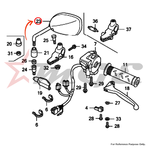 Mirror Comp., L. For Honda CBF125 - Reference Part Number - #88220-KTE-921, #88220-KTE-911, #88220-KWS-901