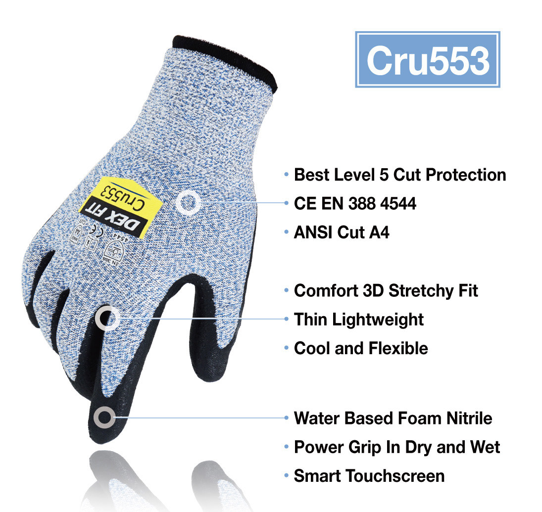 DEX FIT Level 5 Cut Resistant Gloves Cru553