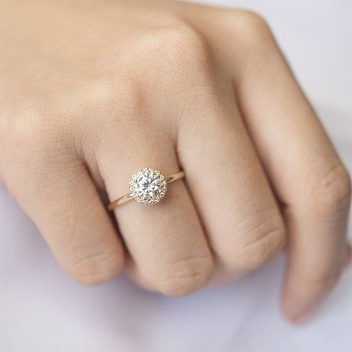 W0men Real Solitaire Halo Engagement Ring