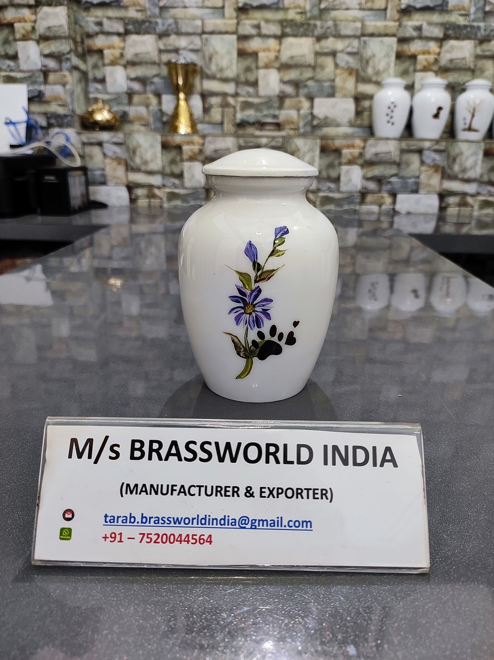Aluminium Hand Painted Pet Paw Walking On Path Pet Cremation Urn