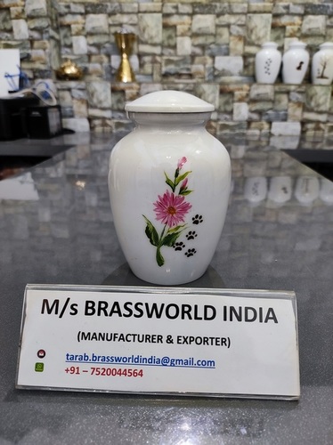 Hand Painted Ceramic Orchid With Pet Paw Pet Cremation Urn By BRASSWORLD INDIA