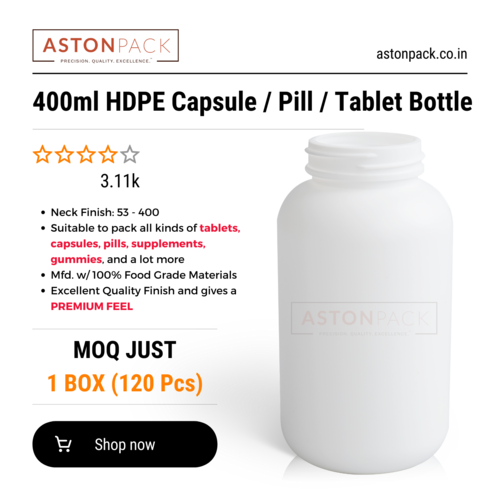 400ml White HDPE Capsule Pill Tablet Packaging Bottle