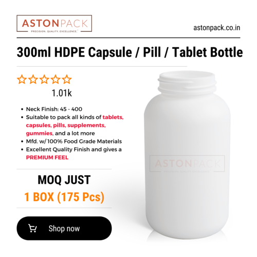 300ml White HDPE Capsule Pill Tablet Packaging Bottle