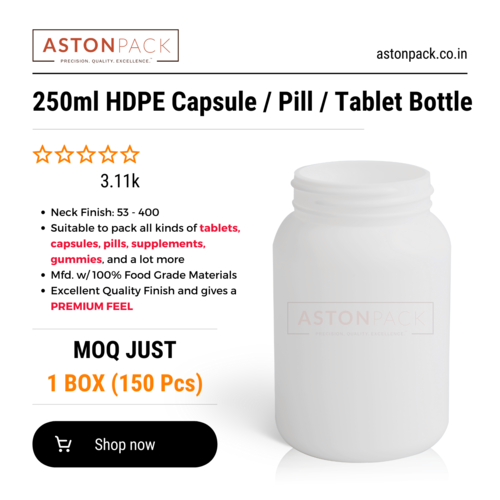 250ml White HDPE Capsule Pill Tablet Packaging Bottle