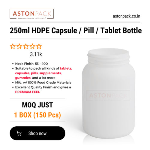 250ml White HDPE Capsule Pill Tablet Packaging Bottle