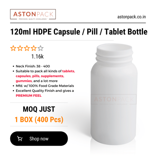 White HDPE Capsule, Pill, Tablet Packaging Bottle