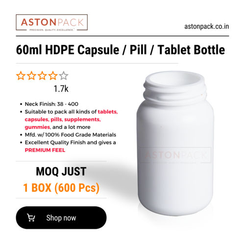 60ml White HDPE Capsule Pill Tablet Packaging Bottle