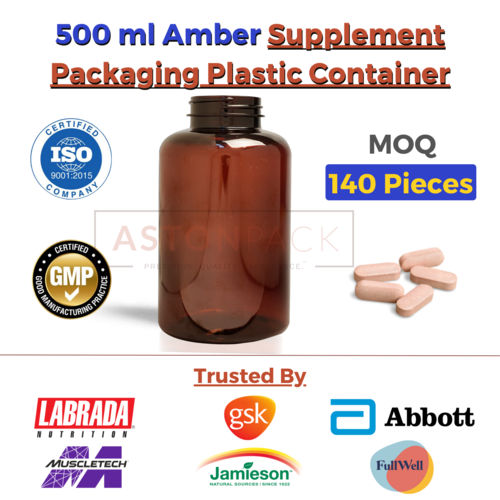 500 ml Amber Supplement Packaging Plastic Container