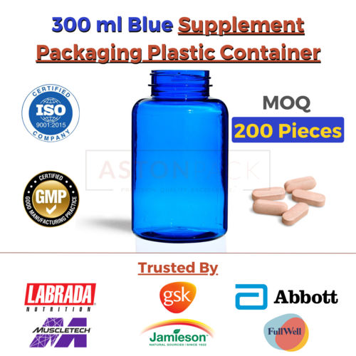 300 ml Cobalt Blue Supplement Packaging Plastic Container