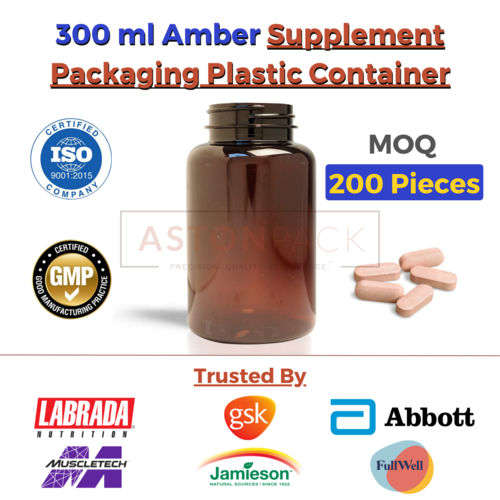 300 ml Amber Supplement Packaging Plastic Container