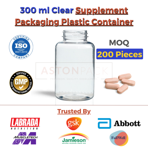 300 ml Clear Supplement Packaging Plastic Container