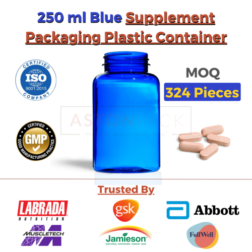 250 ml Cobalt Blue Supplement Packaging Plastic Container -
