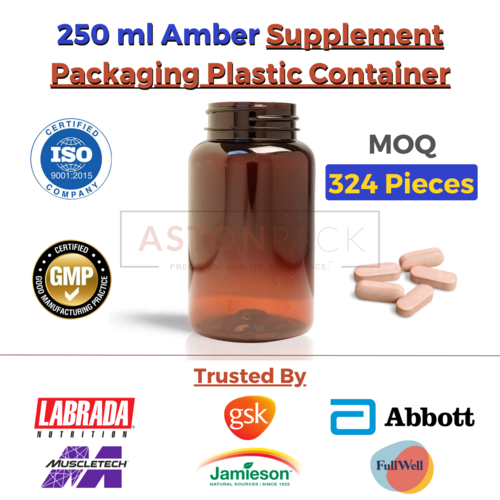 250 ml Amber Supplement Packaging Plastic Container