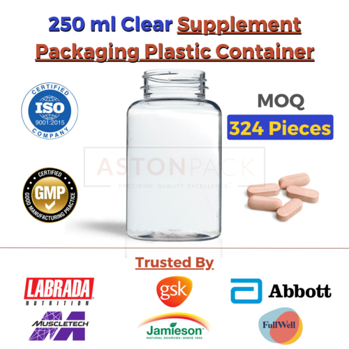 250 ml Clear Supplement Packaging Plastic Container