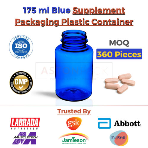 175 ml Cobalt Blue Supplement Packaging Plastic Container