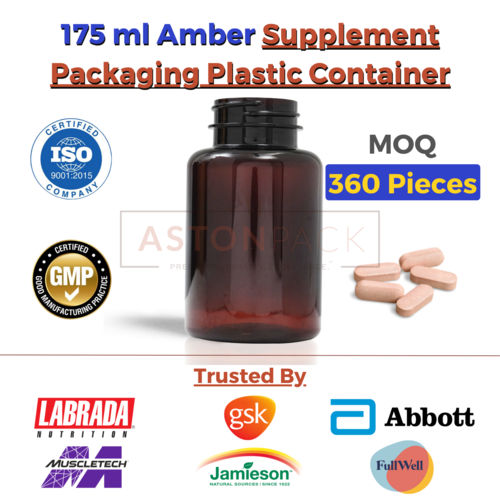 175 ml Amber Supplement Packaging Plastic Container