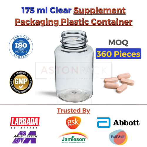 175 ml Amber Supplement Packaging Plastic Container