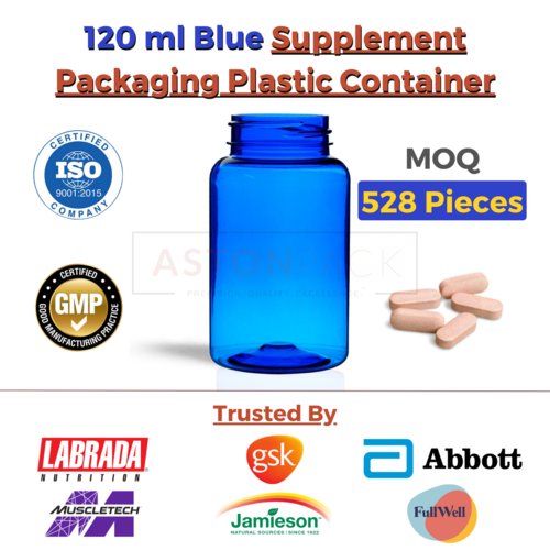 120 ml Cobalt Blue Supplement Packaging Plastic Container