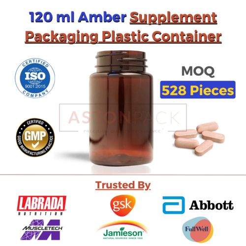 120 ml Amber Supplement Packaging Plastic Container