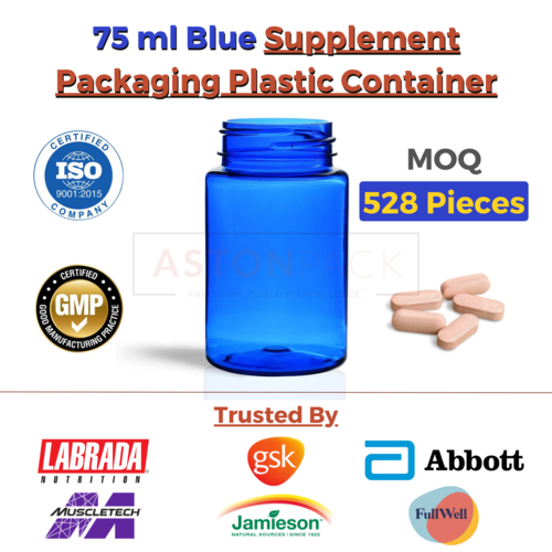 75 ml Cobalt Blue Supplement Packaging Plastic Container