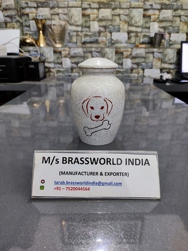 Hand Painted Dog With Marble Finish Pet Cremation Urn By BRASSWORLD INDIA