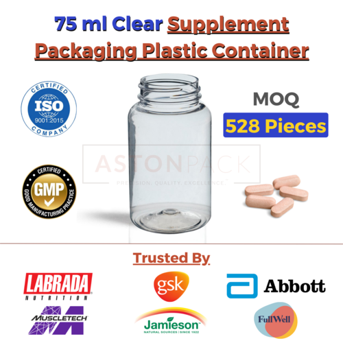75 ml Clear Supplement Packaging Plastic Container