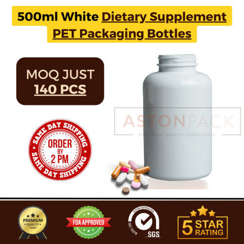 500 Ml White Dietary Supplement Pet Packaging Bottles Diameter: 77.67 Millimeter (Mm)