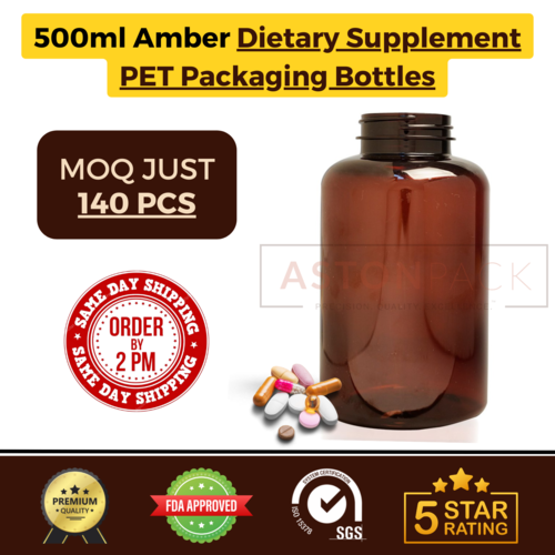 500 ml Amber Dietary Supplement PET Packaging Bottles