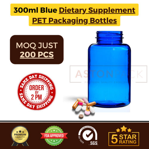 300 ml Cobalt Blue Dietary Supplement PET Packaging Bottles